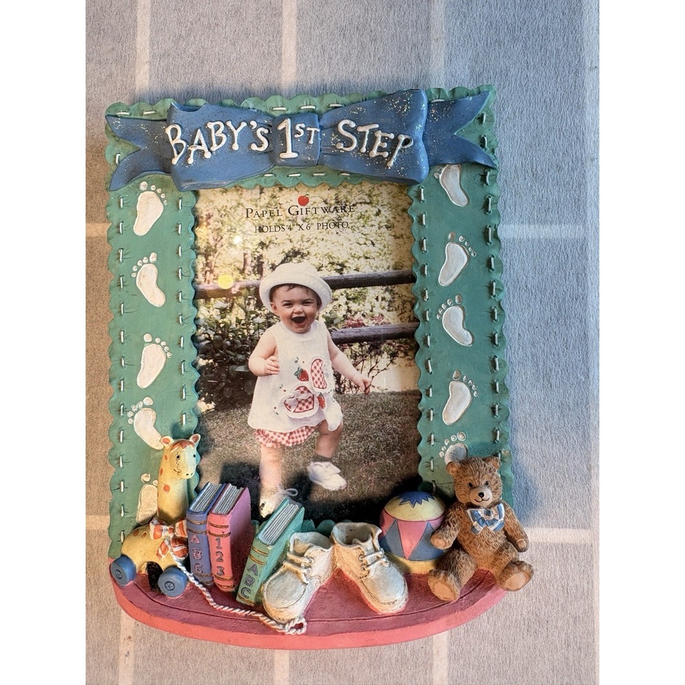 Vintage Cottagecore Nostalgic Pastel Baby's 1st Step Picture Frame Resin 4x6